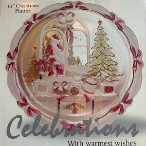 Vintage Hand Painted Glass Holiday Serving Platter, Made in Japan